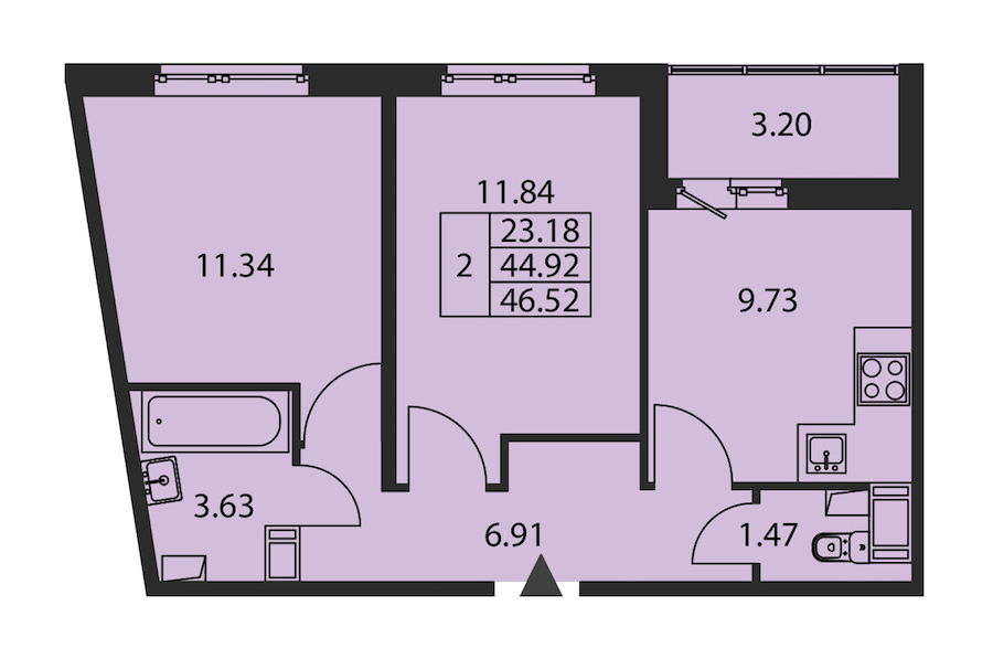 2-комнатная квартира 44.92 м², 12/12 эт., ЖК «Полис ЛАВрики»